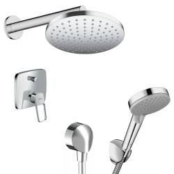 Logis Loop Set de douche de encastré avec mitigeur monocommande, douche de tête, douchette 2 jets, et bec déverseur, Chrome