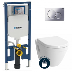 Pack WC bâti-support UP720 extra-plat + WC suspendu Vitra S50  + Abattant softclose + Plaque chrome (SLIM-S50-N)