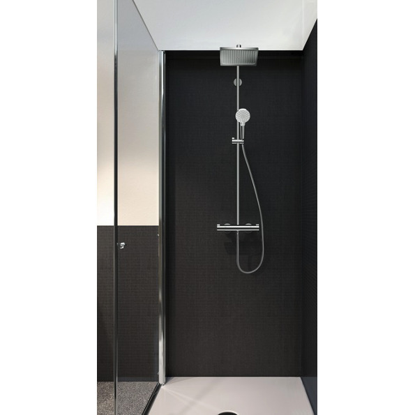 hansgrohe Crometta E - Colonne de douche avec mitigeur thermostatique,  douche pluie (240 x 240 mm) avec robinet, douchette (2 jets), support,  flexible