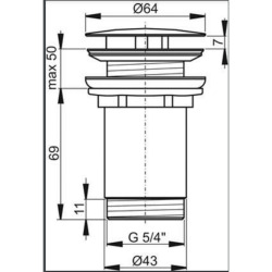  10° Bonde à écoulement libre raccord 5/4", pour lavabo, Chrome (X01439)