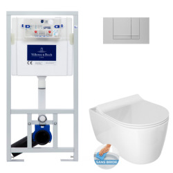 Pack WC Bâti-support Viconnect + WC sans bride Alfa avec des fixations invisibles + Abattant frein de chute (ViConnectAlfa-3)