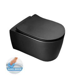 Pack WC Bâti-support extra-plat + WC sans bride Alfa avec fixations invisibles noir mat + Abattant softclose + Plaque noire