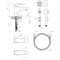 Mitigeur de lavabo avec douchette de bidet et support au mur, Chrome (X070076)