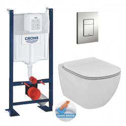 Pack WC Bâti Autoportant Rapid SL + WC sans bride Tesi + Abattant softclose + Plaque chrome (ProjectTesi-5)