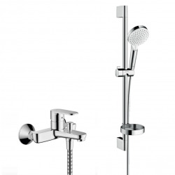 Crometta Set mitigeur bain/douche + Barre 65cm + Douchette 2 jets + Flexible, Chrome (71440000-Crometta2)