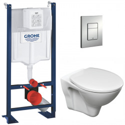 Pack WC Bâti Autoportant Rapid SL + WC suspendu Jika Neo avec abattant + Plaque chrome mat (ProjectS-LinePro-5)