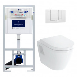Pack WC Bâti-support Viconnect + WC sans bride Integra avec fixations invisibles + Abattant frein de chute + Plaque Blanche