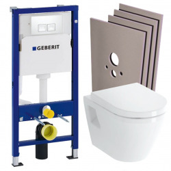 Pack Bâti-support Duofix 112cm + WC sans bride Integra + Abattant softclose + Plaque blanche (IntegraRimlessGeb1)