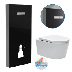 Vitra Pack WC Bâti support en verre trempé/aluminium brossé avec plaque intégrée, Noir + WC sans bride SAT + Abattant softclose 