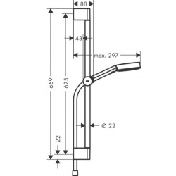 Ecostat Set Mitigeur Thermostatique bain/douche + Douchette à main XXL 105mm 3 jets, flexible douche 160cm, barre 65cm