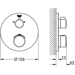 Grohtherm Set de douche encastré avec mitigeur thermostatique, douche de tête 210mm et douchette 2 jets, Chrome (34727000-NEW)