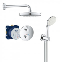 Grohtherm Set de douche encastré avec mitigeur thermostatique, douche de tête 210mm et douchette 2 jets, Chrome (34727000-NEW)