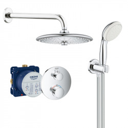 Grohtherm Set de douche encastré avec mitigeur thermostatique, douche de tête 260mm 3 jets + Douchette 2 jets, Chrome