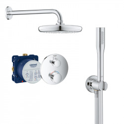 Grohtherm Set de douche encastré avec mitigeur thermostatique, douche de tête 210mm + Douchette avec support mural, Chrome