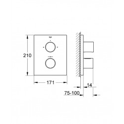 GROHTHERM F - Set de finition thermostatique avec inverseur 2 sorties au dessus (27618000)  GROHTHERM F - Set de finition thermostatique avec inverseur 2 sorties au dessus (27618000)