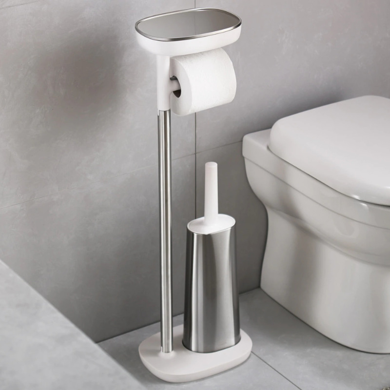 Porte-papier toilette avec bac et brosse WC, kit pratique avec bâton pour  rouleaux supplémentaires et étagère - WENKO, WENKO