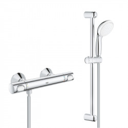 Precision Flow Set de Mitigeur de douche thermostatique + Douchette 2 jets + Barre de douche 600mm + Flexible 1750mm, Chrome