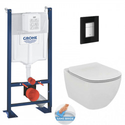 Pack WC Bâti Autoportant Rapid SL + WC sans bride Integra avec fixations invisibles + Abattant softclose + Plaque Noir