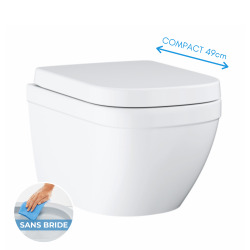 Euro ceramic WC suspendu compact sans bride avec abattant frein de chute (Eurocompact)