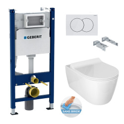 Pack WC Bâti Duofix + Cuvette Idevit Alfa sans bride fixations invisibles + Abattantsoft close + Plaque blanche (AlfaGeb3)
