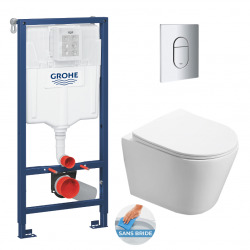 Pack WC Bâti-support + WC Swiss Aqua Technologies Infinitio sans bride, fixation invisible + Plaque blanc alpin