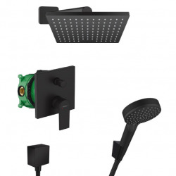 Pack douche Porte coulissante 120cm + Set de douche avec mitigeur Hanshrohe + Receveur Satalek 120x80cm, Noir