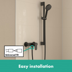  Pack douche : Porte coulissante 120cm + Paroi latérale 80cm + Set de douche avec mitigeur Hansgrohe + Receveur 120x80cm Noir