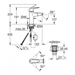  Mitigeur de lavabo avec bec extractible, vidage Push-Open, chrome (24205003)