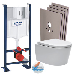 Pack WC bâti autoportant + WC Swiss Aqua Technologies sans bride + plaque chrome + Set habillage (HProjectSATrimless-1)