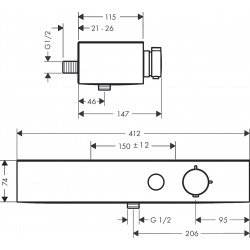 ShowerTablet Select Set Mitigeur de douche thermostatique + Douchette 105mm 3 jets + Flexible douche 160cm + Barre 65cm, Chrome