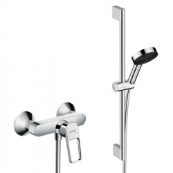 Logis Loop Set Mitigeur de douche + Douchette à main XXL 105mm 3 jets, flexible de douche 160cm, barre de douche 65cm, Chrome