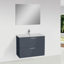 Meuble pour salle de bain avec miroir lavabo et éclairage Led Vitra Mia 79x61x39,5 cm, anthracite brillant (MIASET80A)