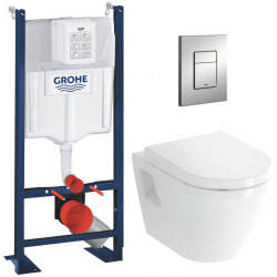 Pack WC Bâti Autoportant Rapid SL + WC suspendu Integra + Abattant softclose + Plaque chrome mat (ProjectIntegra-5)