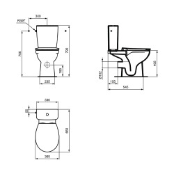 Tirso+, Pack WC à poser sans bride, Cuvette en porcelaine vitrifiée, fixations cachées, abattant frein de chute (R033601)