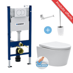 Pack WC Complet Bâti-support + WC SAT sans bride avec abbattant déclipsable + Set d'accessoires OFFERT