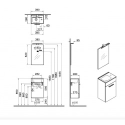 Lot de 4 Mia Meuble 39x61x28 cm pour salle de bain avec miroir, lavabo et éclairage LED, Cordoba (MIASET40C-GVP04)