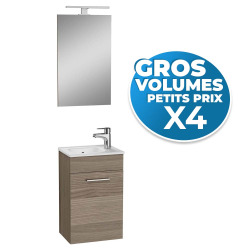 Lot de 4 Mia Meuble 39x61x28 cm pour salle de bain avec miroir, lavabo et éclairage LED, Cordoba (MIASET40C-GVP04)