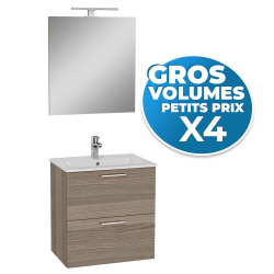 Lot de 4 Meuble Mia 59x61x39,5 cm pour salle de bain avec miroir, lavabo et éclairage LED, Cordoba (MIASET60C-GVP04)