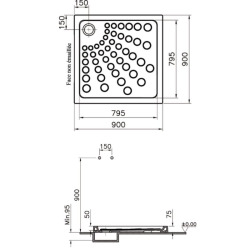 SEDUCTA Receveur à poser ou à encastrer 90 x 90, Antidérapant, Blanc (5722L003M)