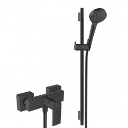 Vernis Shape Set de douche avec Mitigeur de douche + Douchette à main 2 jets + Barre 65cm, Noir mat (71650670-Vernis)