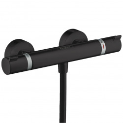 Set de douche Mitigeur Ecostat Comfort + douchette à main 2 jets + Barre Unica 65 cm, Noir mat (13116670-Vernis)  Set de douche Mitigeur Ecostat Comfort + douchette à main 2 jets + Barre Unica 65 cm, Noir mat (13116670-Vernis)