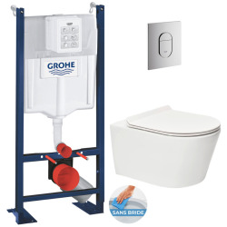 Pack WC Bâti autoportant + WC sans bride SAT + Abattant softclose + Plaque chrome (ProjectSATrimless-5)