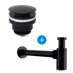 Set siphon de lavabo noir mat avec bonde clic-clac 5/4 avec trop-plein SAT (SATSetBlack)