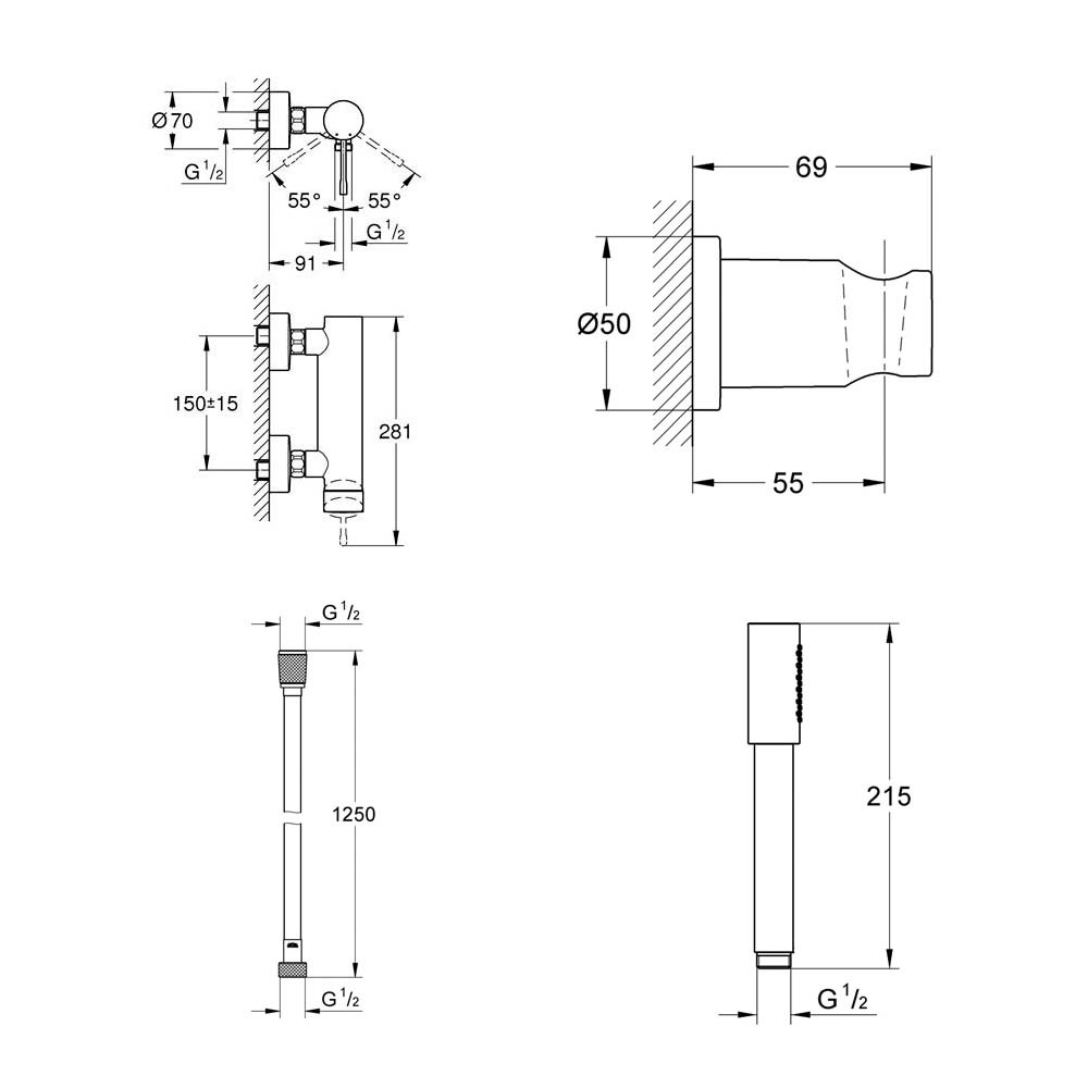 Grohe Set Essence Mitigeur Douche + Flexible de douche
