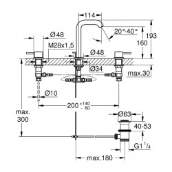  Essence  Mélangeur 3 trous 1/2" Lavabo Taille M