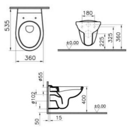 WC suspendu Vitra Normus avec siège soft close vidage arrière (6855-003-6290)