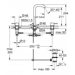  Essence Mitigeur 3 trous pour lavabo Taille L (20299001)