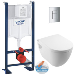 Pack WC Bâti autoportant Rapid SL + WC sans bride Serel + Abattant softclose + Plaque chrome mat (ProjectSM26-5)