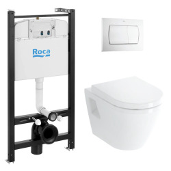 Pack Bâti-support Roca Active + WC suspendu Vitra + Abattant soft close + plaque blanche (RocaActiveS50softclose-1)