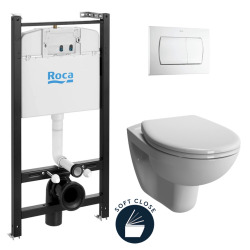 Pack Bâti-support Roca Active + WC suspendu Vitra + Abattant soft close + plaque blanche (RocaActiveS50softclose-1)